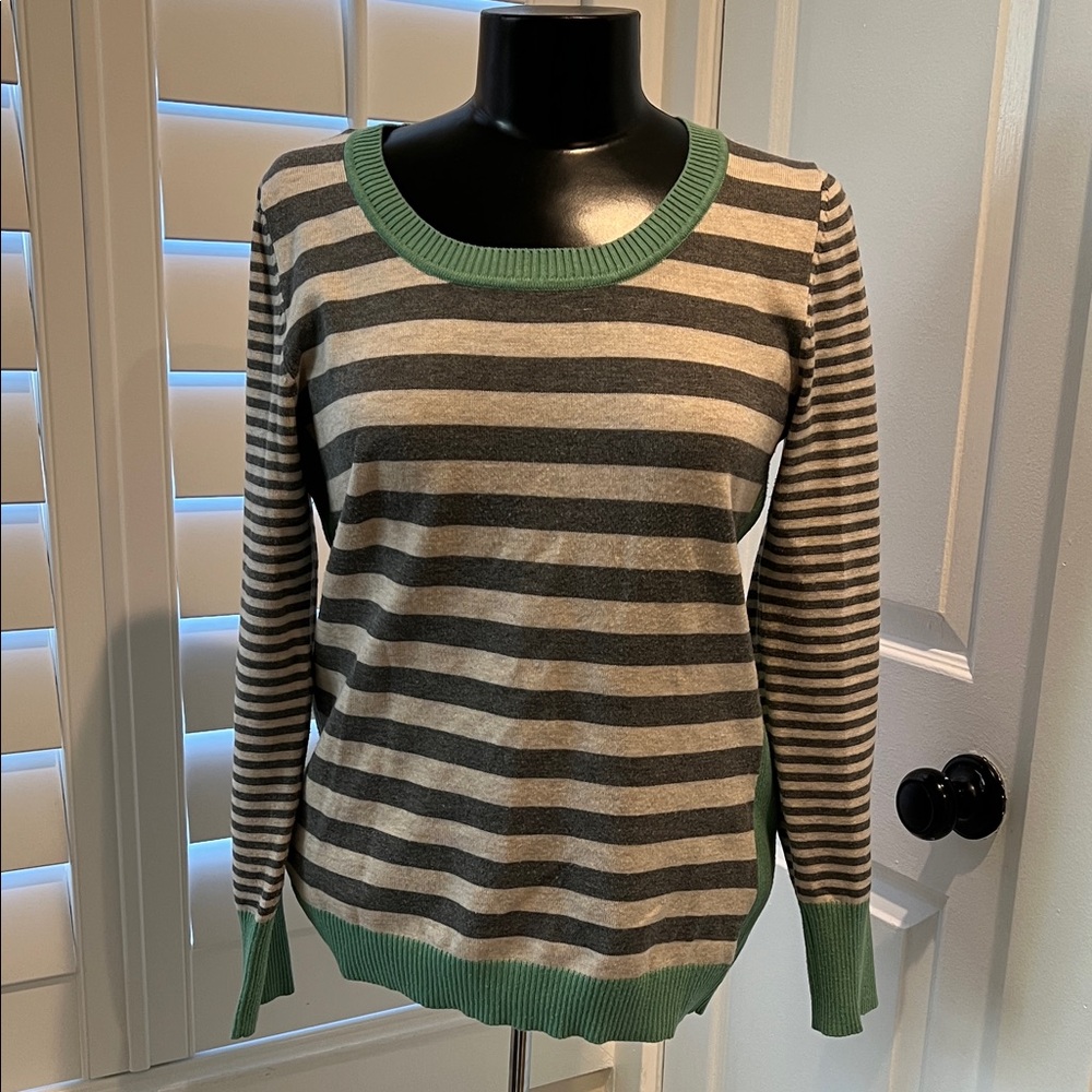 Striped Crewneck Sweater with Mint Trim